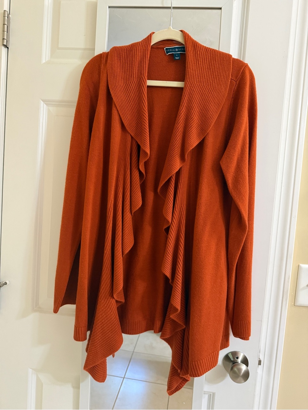 Karen Scott Ruffled Open-Front Cardigan - Rust Orange